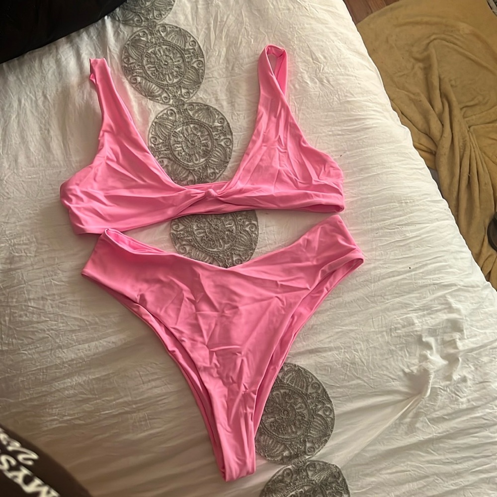 High waisted pink swimsuit